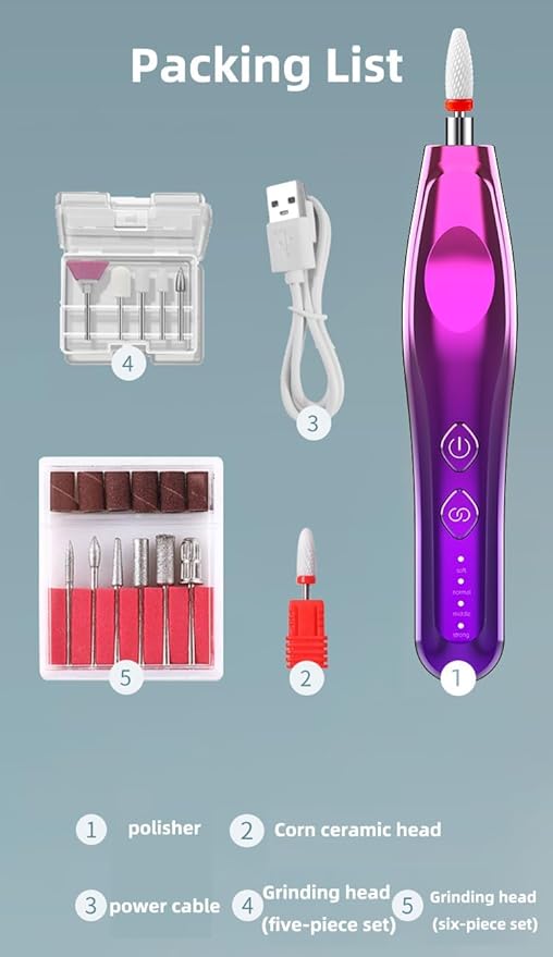 Electric Nail Drill, Electric Nail File Cordless, Electric Nail File Set, 4 Speeds Adjustable Hand Foot Care Manicure Pedicure Drill Tool,Gel Nail File Drill kit for Acrylic Gel Dip Powder Nails