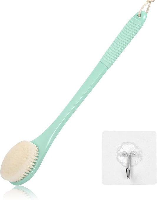 17-Inch Back Scrubber for Shower, Anti-Slip Exfoliating Body Brush for Bath, Gentle Back Brush for Shower for Men, and Women, Cleaning Skin for Smooth, Glowing Skin (Celadon Green)