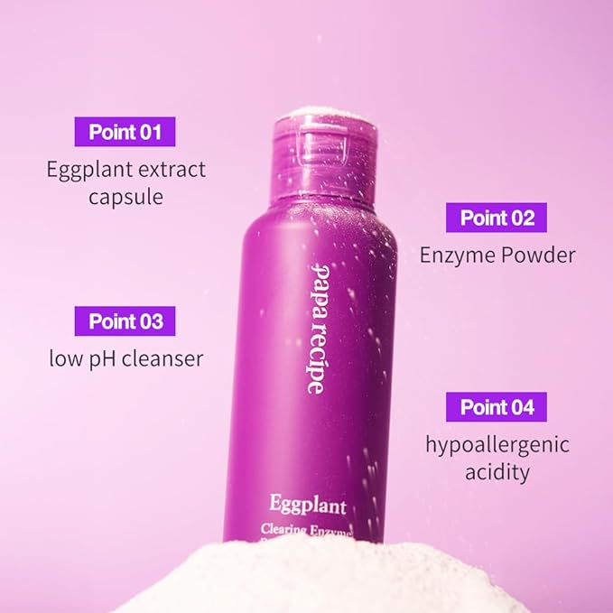 Papa Recipe Eggplant Enzyme Powder Cleanser – Triple Exfoliation with AHA, BHA, PHA – Low pH Korean Skincare Face Wash for Sensitive Skin