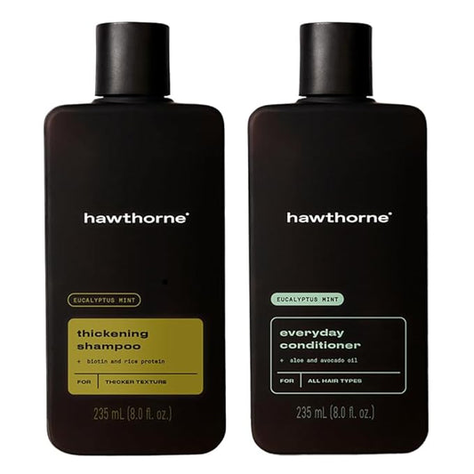 Hawthorne Thicker Hair Shampoo and Conditioner Set. Men’s All Natural Shampoo and Conditioner Set with Thickening Shampoo and Everyday Conditioner. Sulfate Free, Paraben Free. 8 Fl Oz Each.