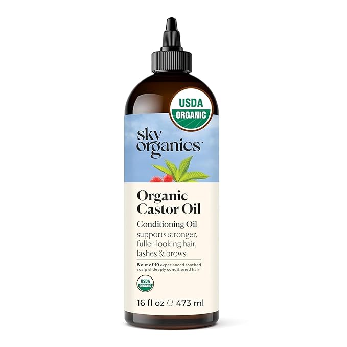 Sky Organics Castor Oil - USDA Certified Organic Hair Oil for Hair Growth, Skin, Face, Eyelashes - Cold Pressed & Hexane Free - Pure Organic Castor Oil Pack Wrap - Carrier & Hair Treatment Oil -16oz