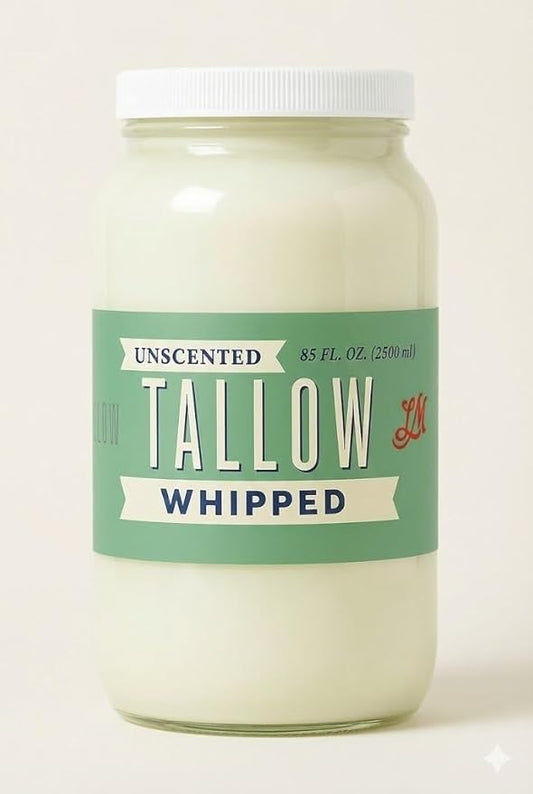 Whipped Tallow 85oz - All Natural Face Cream + Whole Body Moisturizer for Dry Skin - No Preservatives, Parabens or Seed Oils - 100% Pure, No Added Fragrance - USA Made (Unscented)