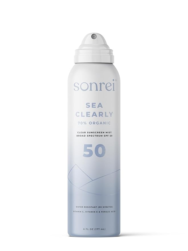 Sonrei Sea Clearly® Organic Mist Sunscreen | SPF 50, Broad Spectrum, Water-Resistant | Vegan, Non-Greasy | Ideal for Face & Body | 6 Fl Oz (Pack of 1)