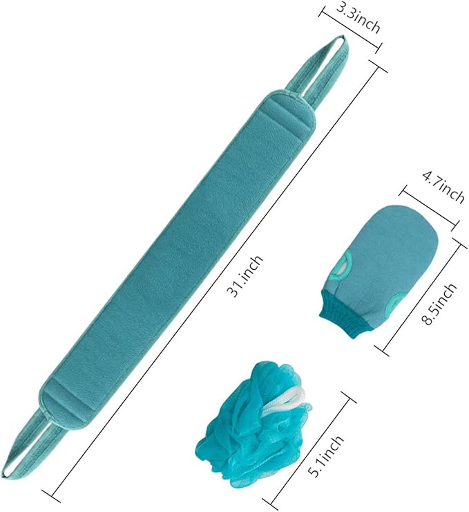 3 Pcs Exfoliating Back Scrubber for Shower, Exfoliating Gloves and Loofah Sponge Set, Body Scrubber Body Brush Set for Men and Women, Deep Clean and Massage Your Body (1 Set, Green)