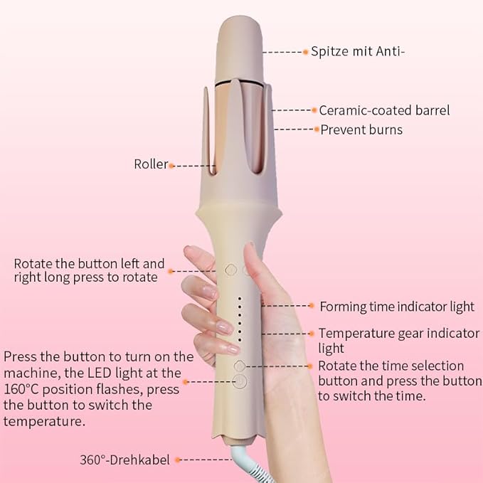 Automatic Curling Iron Set, Hair Curler & Straightening Comb, 4-in-1 Beach Wave Curling Wand with 3 Ceramic Barrel & 1 Hair Straightener Brush, 3 Temp, Timer, Negative Ions