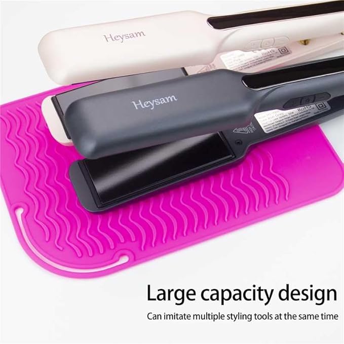 Heysam Professional Heat-Resistant Mat for Straighteners and Curling Irons, Portable Heat Tool Protector, Silicone Material-Protects Your Vanity, Standard Size: 9"x6.5"-Rose Red