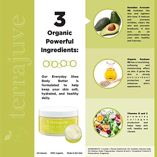 Macadamia, Avocado and Olive Face & Body Butter Cream All Organic Natural Wrapped in Organza Bag: Reduces Redness, Oily Skin with Anti Aging Antioxidants for a Soft, Silky, Elastic, Radiant Skin