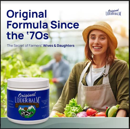 Original Udder Balm Jar - Made in USA - Extra Thick Udder Cream & Hand Balm for Dry Skin, Cracked Heels, Rough Hands – Deep Moisture Heel Cream & Foot Moisturizer with Aloe Vera, 16 Fl Oz