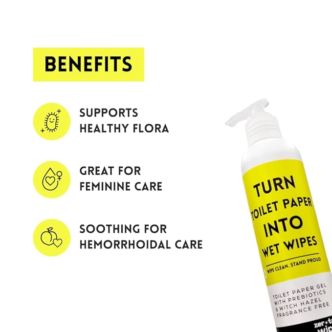 Wipegel | Witch Hazel Cleansing Gel with Prebiotics | Turns Toilet Paper into Gentle, Flushable Wipes | For Sensitive Skin & Daily Freshness | Up to 400 Uses | Fragrance-Free & Septic Safe