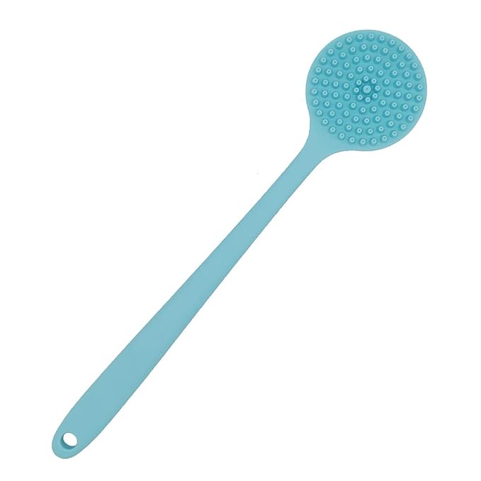 DNC Silicone Back Scrubber for Shower, Soft Bath Body Brush with Long Handle (Blue)