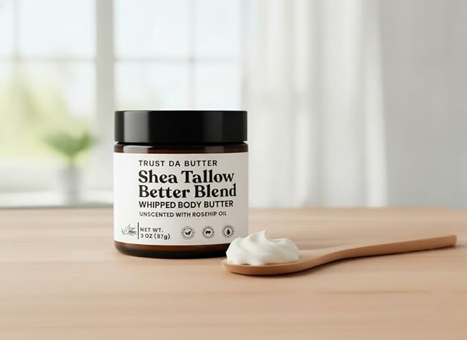 Whipped Beef Tallow For Skin & Whipped Shea Butter with Rosehip Oil – 100% Grass-Fed Beef for Face and body – Soothes Eczema & Sensitive Skin – Made in USA – 3 oz (3oz, Unscented)