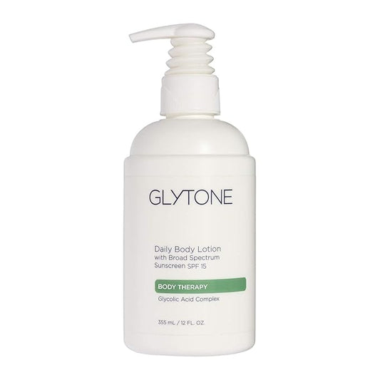Glytone Daily Body Lotion with SPF 15–Broad Spectrum Sunscreen Moisturizer for Body –Spf Lotion with Glycolic Acid & Shea Butter – Sensitive Skin Sun Screen – Gives Non Greasy Sun Protection – 12 oz