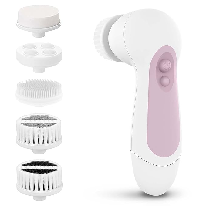Waterproof Facial Cleansing Spin Brush Set with 5 Exfoliating Brush Heads - Electric Face Scrubber Cleanser Brush by CLSEVXY - Face Brush for Gentle Exfoliation and Deep Scrubbing