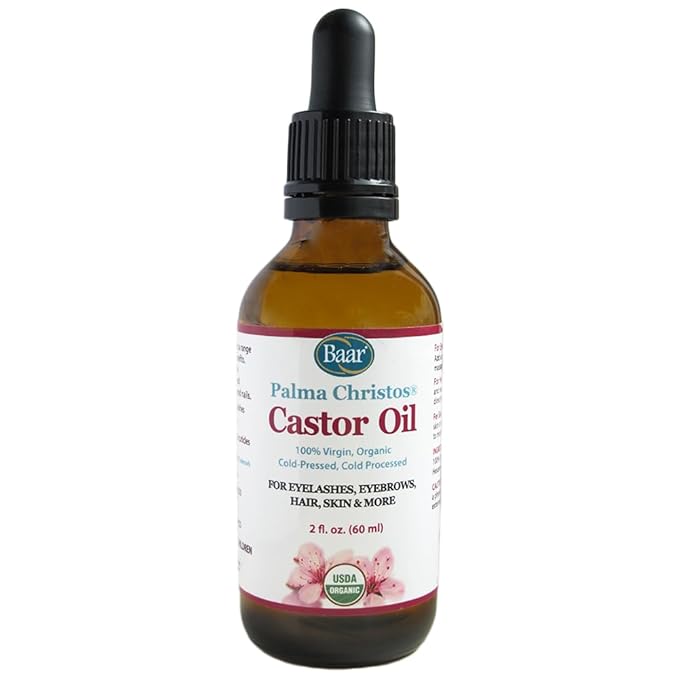 Baar Palma Christos Castor Oil, Organic, 100% Pure, Cold-Pressed, Hexane-Free Products. Helps with Conditions for Hair Growth for Eyebrows, Hair, and Eyelashes. Natural Hair Treatment Oil 2 oz.