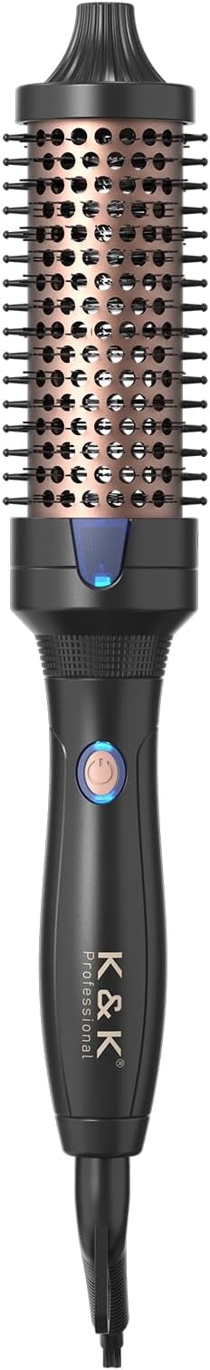 K&K Heated Curling Brush - 1.5 Inch Ceramic Tourmaline Ionic Volumizing Hot Brush for Root Volume & Loose Curls (Black)