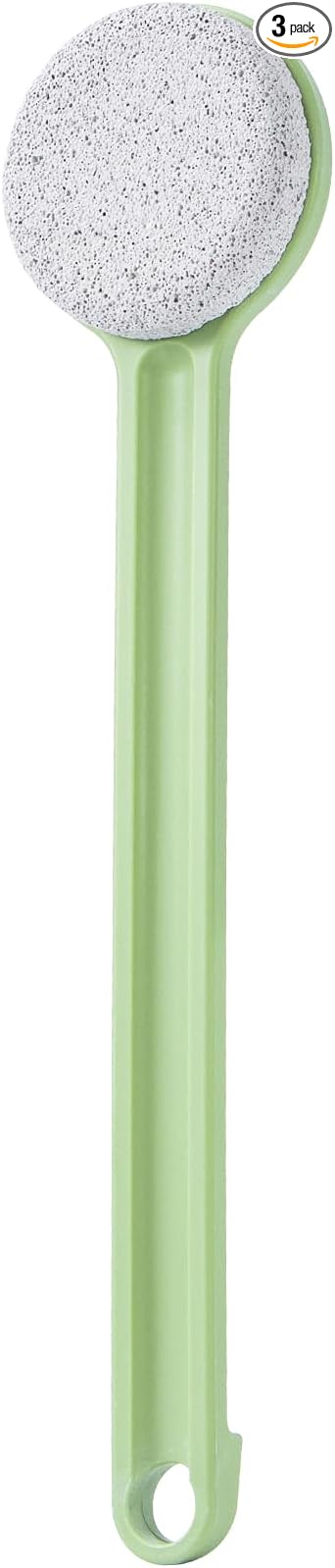 Pumice Stone for Feet with Long Handle 14", Hard Skin Callus Remover, Scrubber and Exfoliator for Dead Dry Skin, Softer & Smoother Feet, Pedicure Tool (Straight) Green