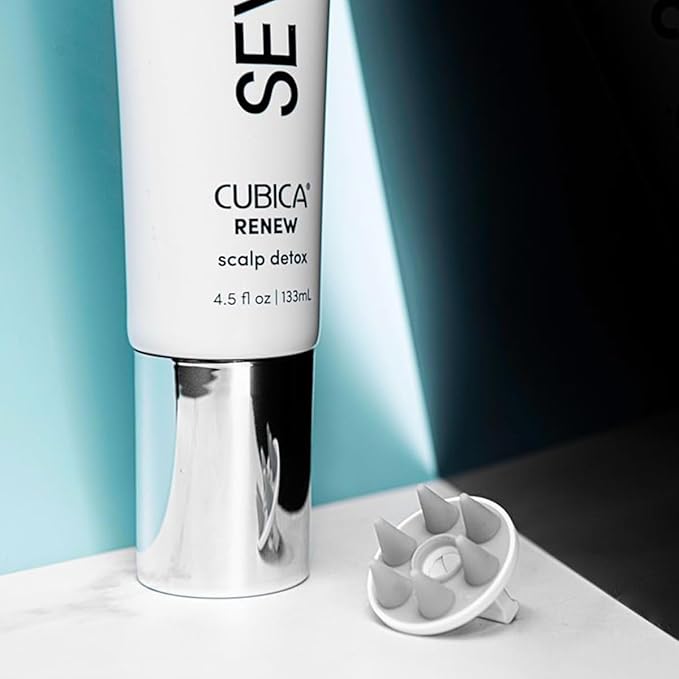 SEVEN Haircare CUBICA RENEW Scalp Detox Haircare Exfoliator Pre-Shampoo Deep Conditioning Hair Mask Treatment for Dry Damaged Hair with Eucalyptus, Charcoal, Kaolin & Papaya, Made in USA, 4.5 oz