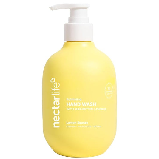 Nectar Life Exfoliating & Moisturizing Hand Wash, Volcanic Pumice for Hand Scrub, Shea Butter Softens Hands, Clean Vegan Ingredients, Lemon Scent