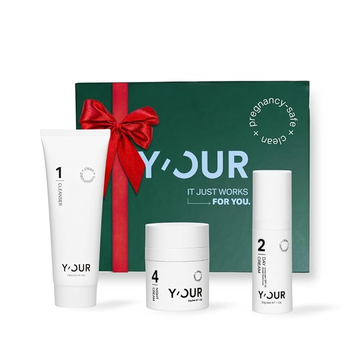 Y'OUR Non-Toxic, Pregnancy-Safe Skincare Set – 3-Step System with Cleanser, Day Cream & Night Cream – Soothing & Rejuvenating – Gentle and Non-Comedogenic Formula. Holiday Gift Bundle
