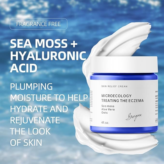 Crogooe Natural Soothing Eczema Cream With Sea Moss Aloe Vera Oats for Multiple Skin Types Comfort Moisture Hydrate Eczema Cream for Dry Skin 4FL Oz