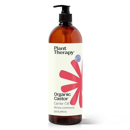Plant Therapy Organic Castor Oil 32oz - 100% Pure & Natural Grade for Nourishing Hair and Skin Treatment - Cold Pressed - USDA Certified - Hexane Free - Stimulates Hair Growth, Treats Dry Skin