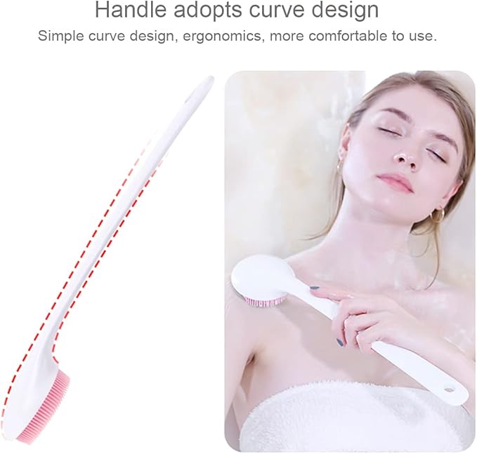 Silicone Back Scrubber for Shower, Back Washer Brush Long Handle with Soft Bristles, Bath Body Shower Exfoliator Brush for Men and Women, BPA Free, Non-Slip