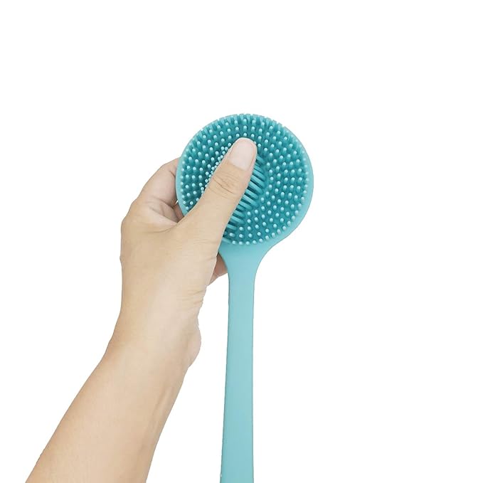 DNC Silicone Back Scrubber for Shower, Soft Bath Body Brush with Long Handle (Blue)