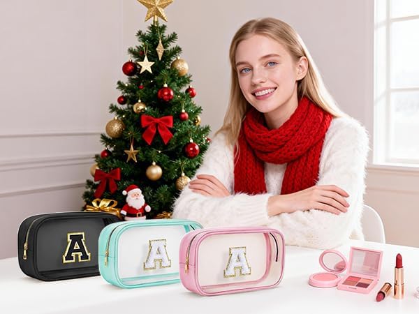 YOOLIFE Christmas Gifts for Teenage Girls Stocking Stuffers Teacher Gifts Initial Clear Makeup Bag Pouch Travel Toiletry Cosmetic Bags Birthday Gift for 4 5 6 7 8 9 10 11 12 Year Old Girls Pink K