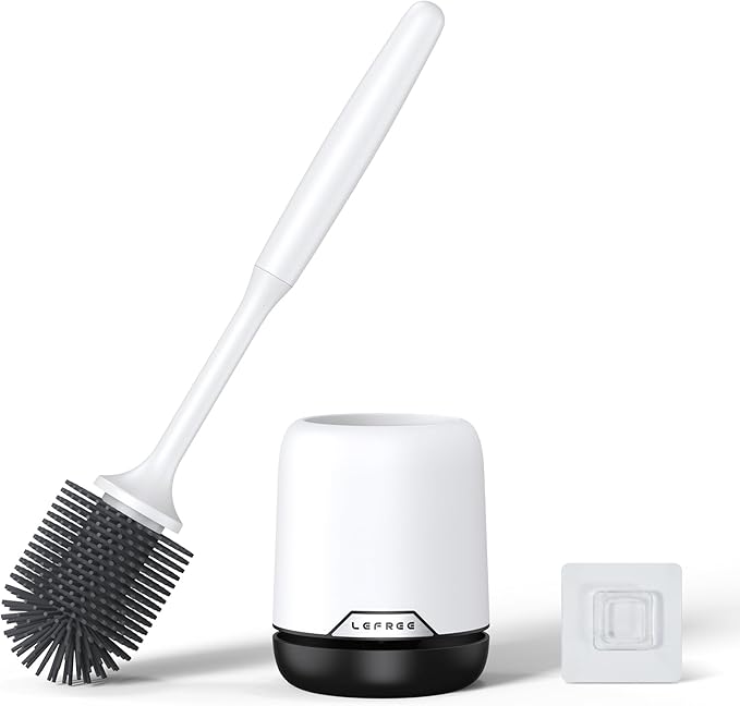 Lefree Silicone Toilet Brush and Holder Set with Ventilated Holder, Floor Standing & Wall Mounted Toilet Scrubber