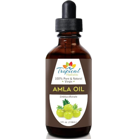 Tropical Holistic Amla Oil - 100% Pure, Unrefined Indian Gooseberry Oil, Non-GMO Organic Amla Hair Oil, 4 oz - Promotes Healthy Beard, Scalp, Hair Growth, Aids in Split Ends and Grey Hair