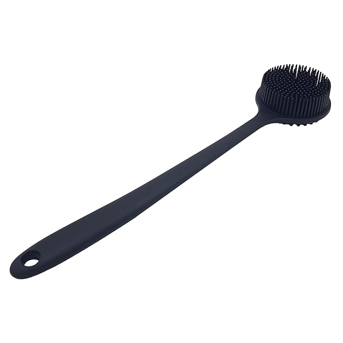 DNC Back Scrubber for Shower Soft Silicone Bath Body Brush with Long Handle (Black)