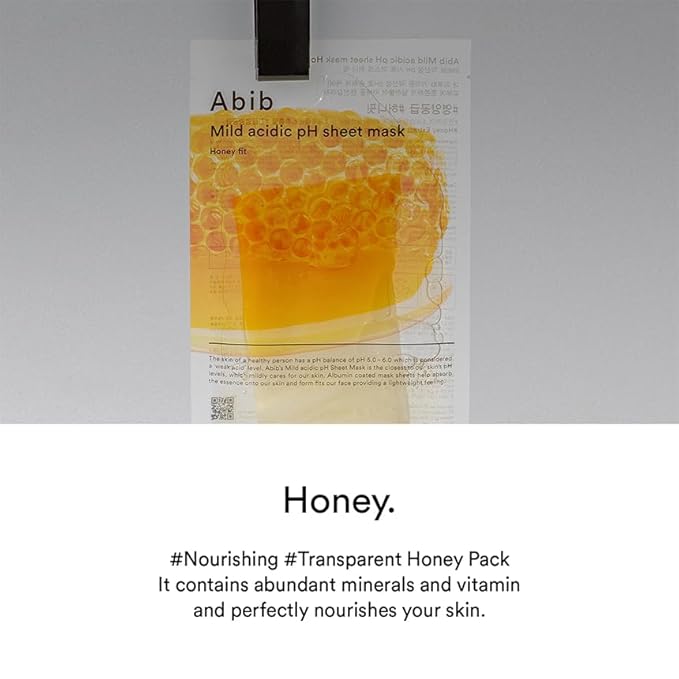 Abib Mild Acidic pH Sheet Mask Honey Fit 10 Sheets I Vitalizing Facial Mask, Propolis Glow