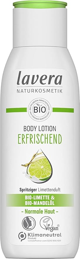 lavera Body Lotion Refreshing - Body Milk with lime & almond oil fragrance - body milk for normal skin - PETA certified - biodegradable - vegan - natural cosmetics - 6.76 fl.oz.