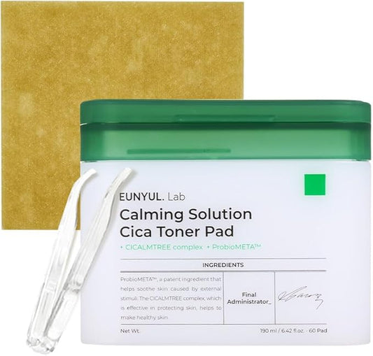 EUNYUL Lab Calming Solution CICA Toner Pad [6.43 fl. Oz. / 190ml] 60 Pads Face Toner Pads, Korean Skincare with Vegan Certificated Cotton Pad
