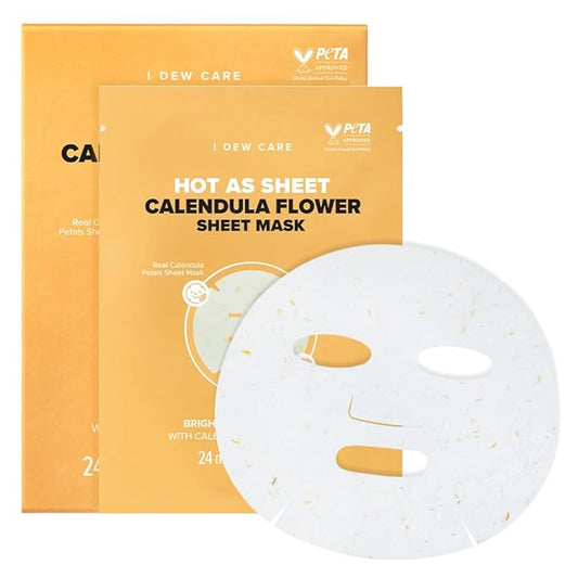 I DEW CARE Calendula Sheet Face Mask - Korean Skincare for Hydrating and Calming Skin | Face Masks with Calendula Extract & Niacinamide, Moisturizing, Sheet Masks for Women, Cute Stuff, 10EA