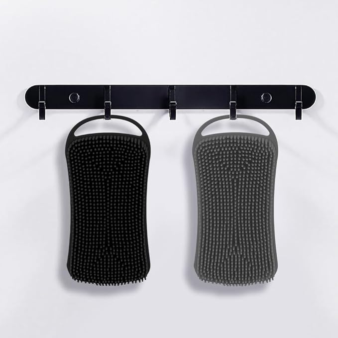 2 PCS Soft Silicone Body Scrubber, 2 in 1 Exfoliating Shower Bath Scrubber, Silicone Loofah Bath and Shampoo Brush Body Shower Use Shower Hair Scalp Massager, Easy to Clean, Lather Well (Grey & Black)
