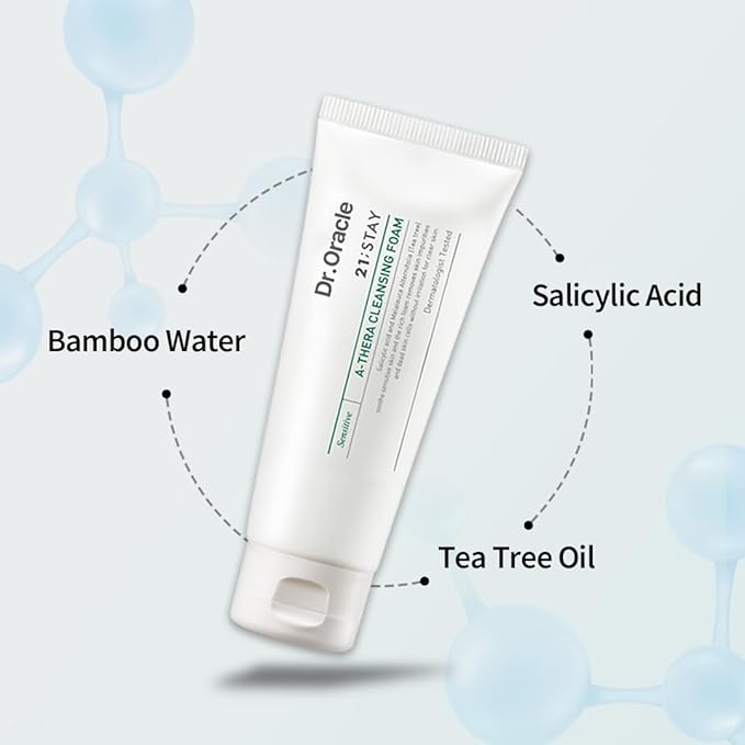 DR.ORACLE 21 Stay A-Thera Cleansing Foam – Tea Tree Oil & Salicylic Acid Cleanser for Hormonal Acne, Pore Deep Cleansing Foam, Korean Skin Care, Dermatologist Tested 3.38 fl oz