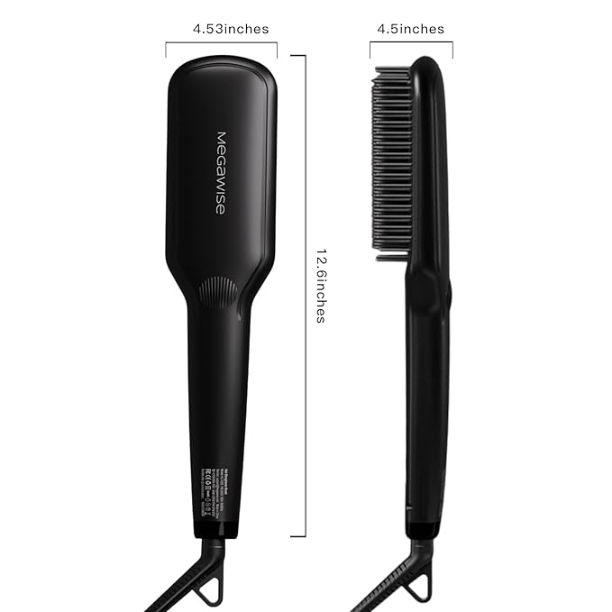 MEGAWISE Pro Ceramic Ionic Hair Straightener Brush for Home Salon | MCH Fast 20s Heating Tech with Auto-Off Safety | Anti-Scald with Universal Dual Voltage | Rotatable Power Cord