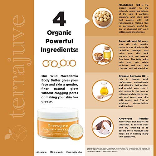 Macadamia, Avocado and Olive Face & Body Butter Cream All Organic Natural Wrapped in Organza Bag: Reduces Redness, Oily Skin with Anti Aging Antioxidants for a Soft, Silky, Elastic, Radiant Skin