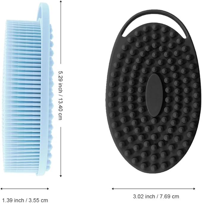 Silicone Body Scrubber, Exfoliating Silicone Body Shower, Silicone Loofah 2 in 1 Bath and Shampoo Brush, Body Scrubber Shower Cleaning Exfoliating for Sensitive Skin, Lather Well 2 PCS Black and Blue
