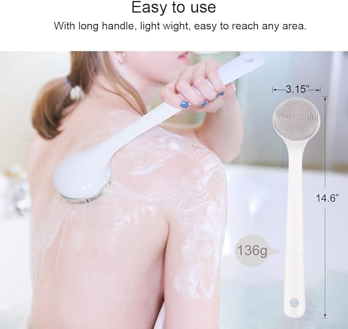 Silicone Back Scrubber for Shower, Exfoliating Body Scrubber with Handle, Soft Shower Scrub Exfoliator Brush for Men and Women, BPA Free, Non-Slip (Grey)