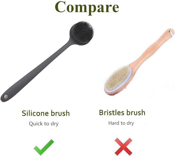 Silicone Body Scrubber - Long Handle Back Scrubber, Shower Exfoliator