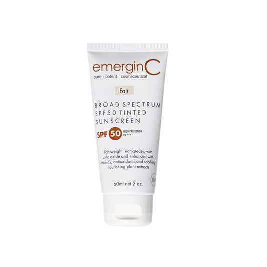 emerginC Broad Spectrum SPF 50 Tinted Mineral Sunscreen for Face (Fair) - Mineral Based Tinted SPF & Moisturizer with UVA/UVB Protection - Lightweight, Non-Greasy - With Aloe Vera & Zinc Oxide (2 oz)