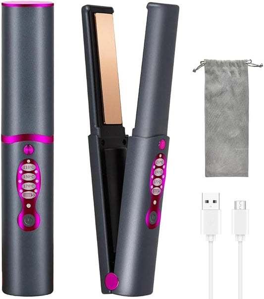 OBEST Cordless Hair Straighteners Curler 2 in 1,Fast Heating Cordless Flat Iron, Portable Straightener for Hair Straightening and Curling, 5000mAh, Titanium Curling Iron with Protective Plates