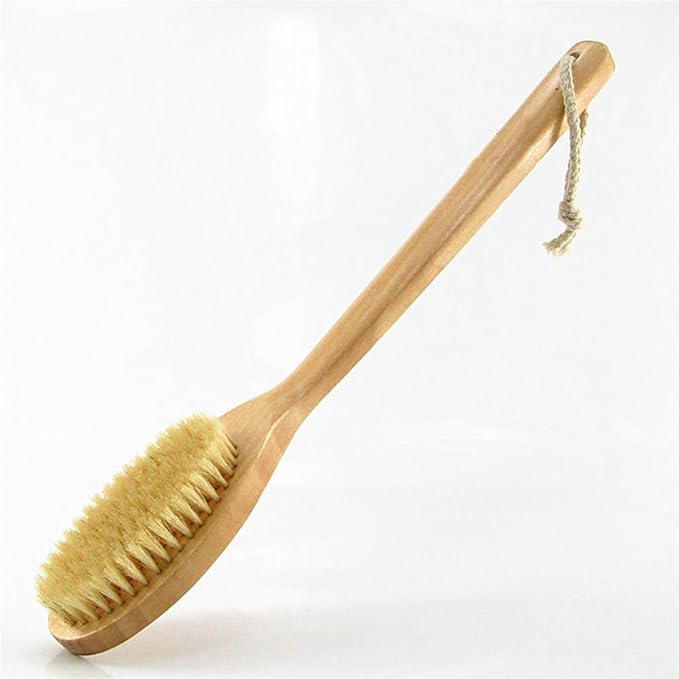 16” Extra Long Handle Dry Bath Body Brush Back Scrubber, Wood Handle Natural Bristles Bath & Shower Brush, Good for Detox, Exfoliating, Blood Circulation, etc. (Boar Bristles)