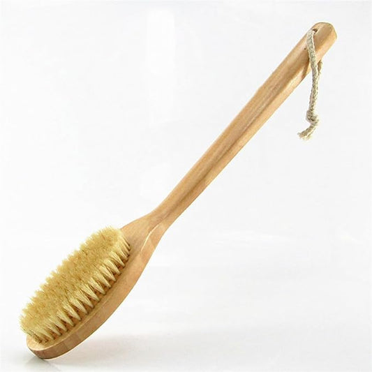 16” Extra Long Handle Dry Bath Body Brush Back Scrubber, Wood Handle Natural Bristles Bath & Shower Brush, Good for Detox, Exfoliating, Blood Circulation, etc. (Boar Bristles)