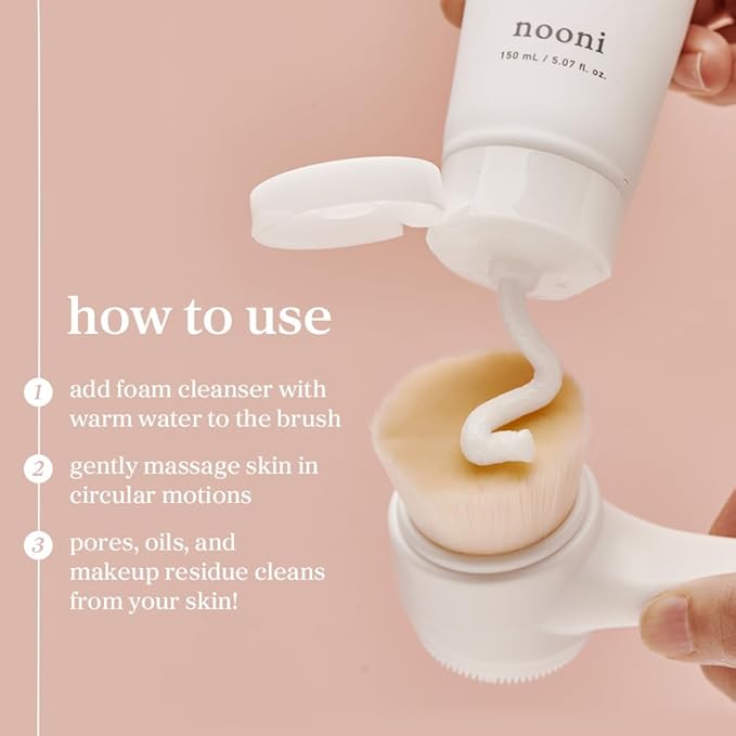 Nooni Pore Cleansing Tool - Manual Dual Brush | Facial Massager and Exfoliator, Soft Bristle & Silicone Brush 1 Count