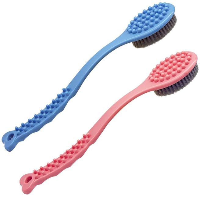 Long Handle Bath Brush for Shower-Soft & Comfortable Dry Skin Body Massage Brush Back Exfoliation Brushes (blue and Pink)
