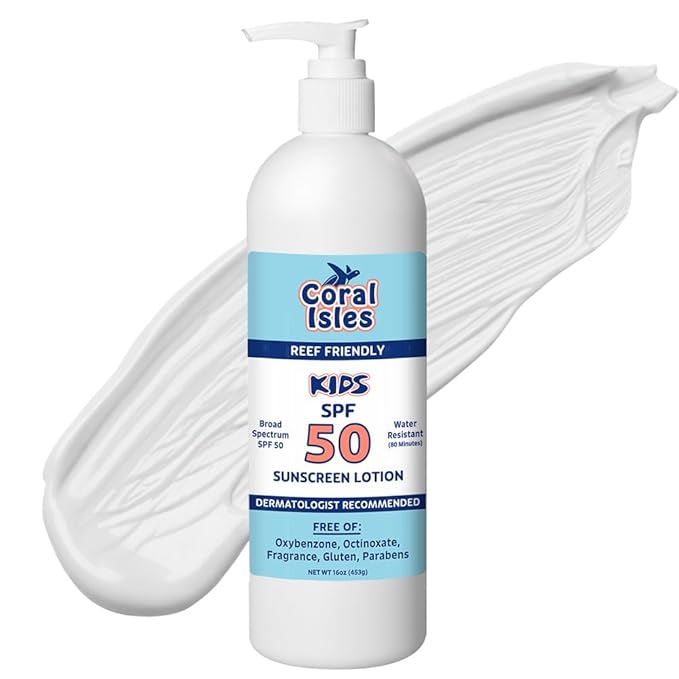 Coral Isles by Rocky Mountain Sunscreen | SPF 50 KIDS Lotion | Broad Spectrum UVA/UVB Protection | Hawaii Reef-Safe Act Compliant | Oxybenzone & Octinoxate Free | Water Resistant 80 Min. | 16 Fl Oz