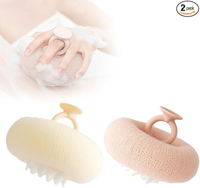 Super Soft Sunflower Suction Cup Bath Ball, 2025 New 2-in-1 Sunflower Bath Ball Exfoliating Bath Sponge Cleaning Brush, Sponge Mesh Pouf Shower Ball for Women, Men Shower (Apricot+Yellow)